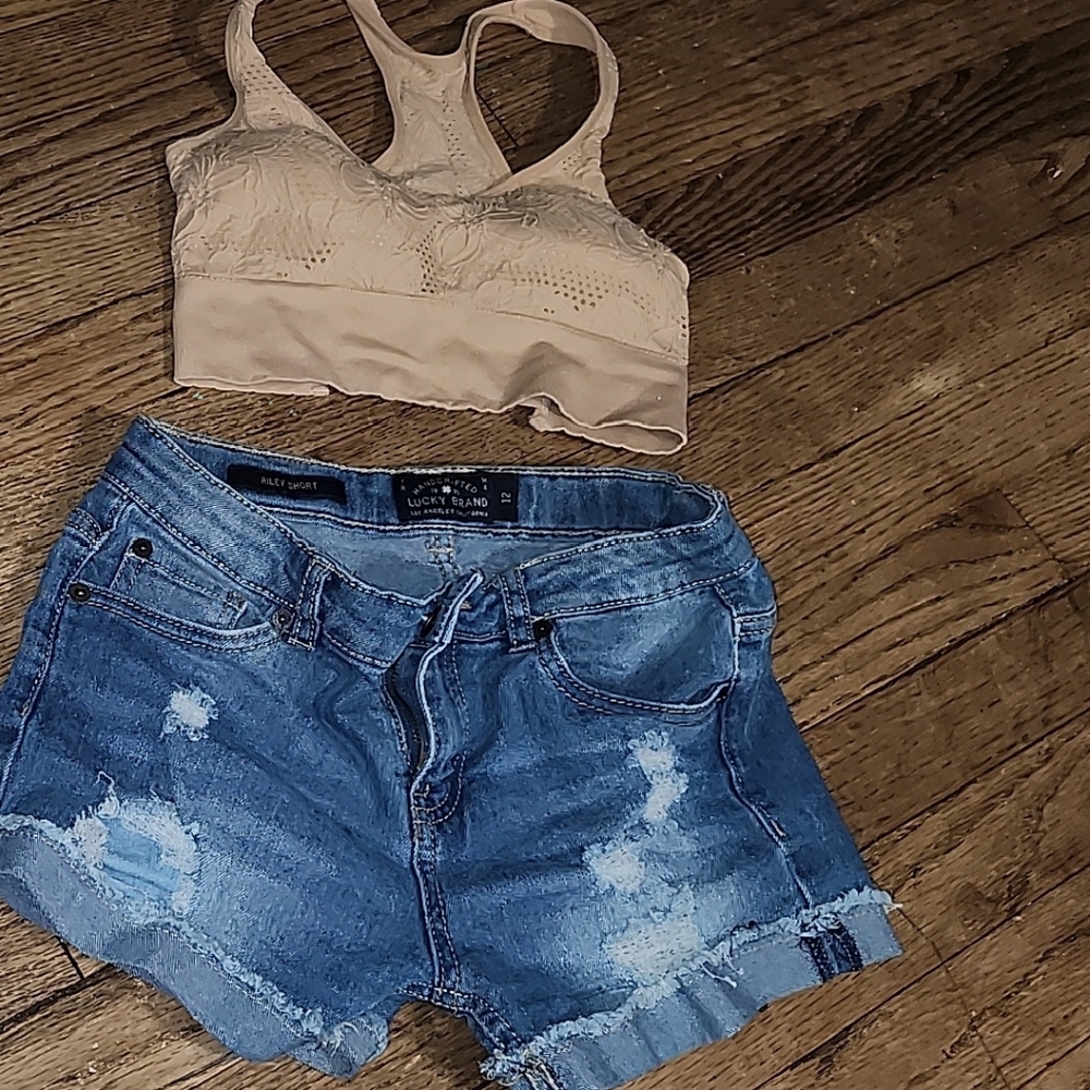 Lucky Brand Jean Shorts & Bra Bundle
